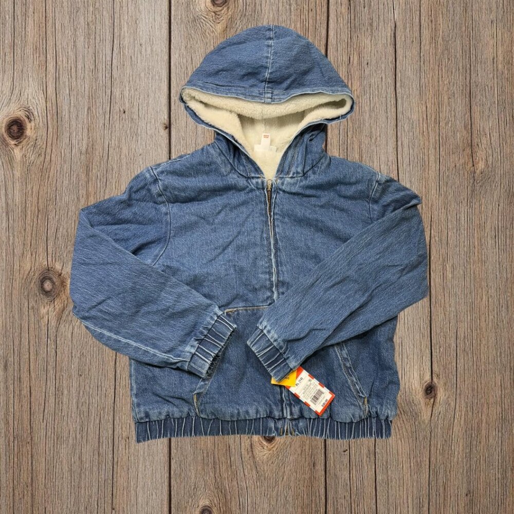 Cat & Jack Fleece-Lined Hooded Denim Jacket Size XL 14